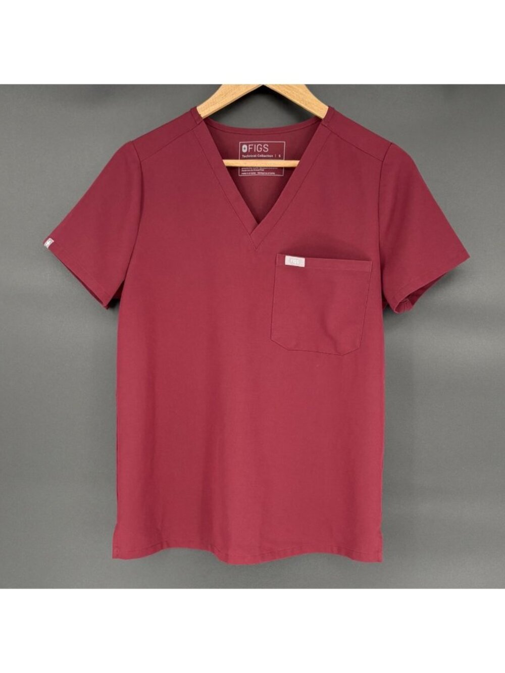 FIGS Women's Catarina One-Pocket Scrub Top S Burgundy Medical Healthcare Nurse